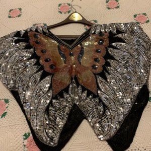 Jasmine  by K.V.M. Calif Silk  Sequins  butterfly Blouse//Top made in India